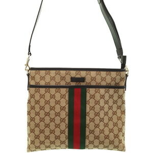 Gucci GG Monogram Brown Web Flat Messenger Bag red green web